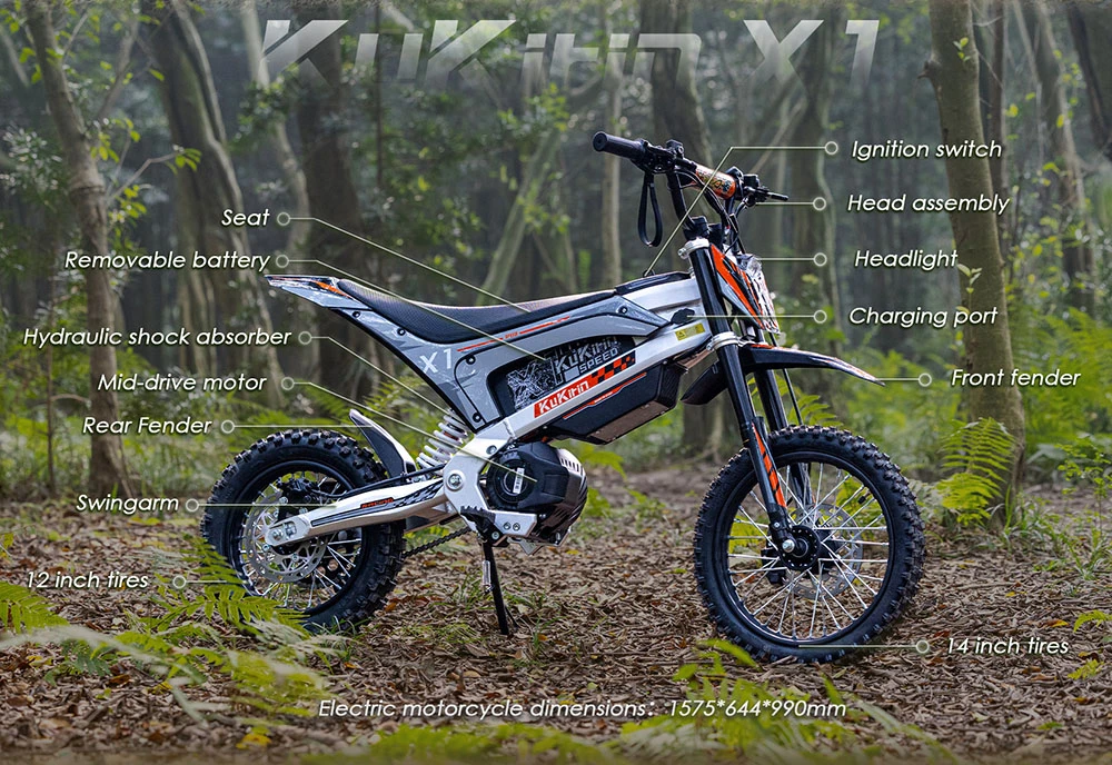 Motocicletă electrică Kukirin X1, motor de 1000W, baterie de 48V 20.8Ah, anvelope față de 14 inch și spate de 12 inch, viteză maximă de 50km/h, autonomie de 40km, frâne hidraulice față și spate, amortizare hidraulică a șocurilor
