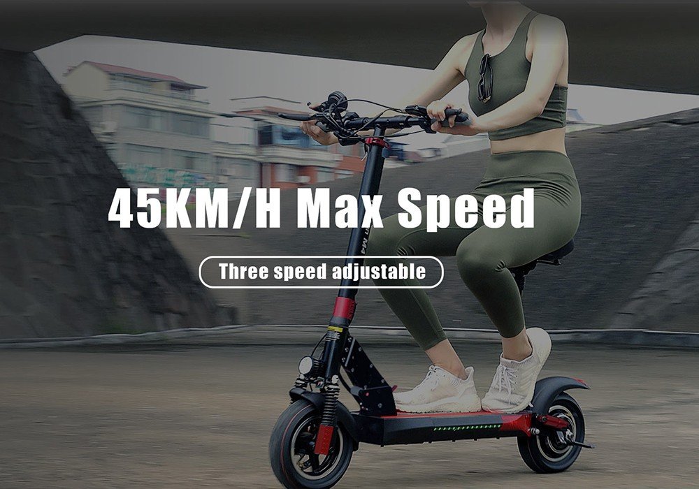 KugooKirin M4 Trotineta electrica pliabila de teren 10 inch Anvelope pneumatice 500W fara perii 12.5Ah Baterie Motor 3 moduri de viteza Frana cu disc dual Viteza maxima 45KM/h Display LED 45KM Raza lunga cu scaun - Negru
