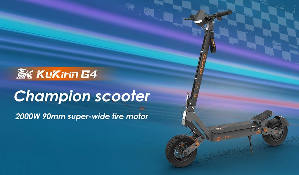 Trotinetă electrică KuKirin G4, 2 motoare de 1000 W, baterie de 60 V și 20 Ah, anvelope de 11 inch, viteză maximă de 70 km/h, autonomie de 75 km, frâne cu disc față și spate, amortizor cu patru brațe