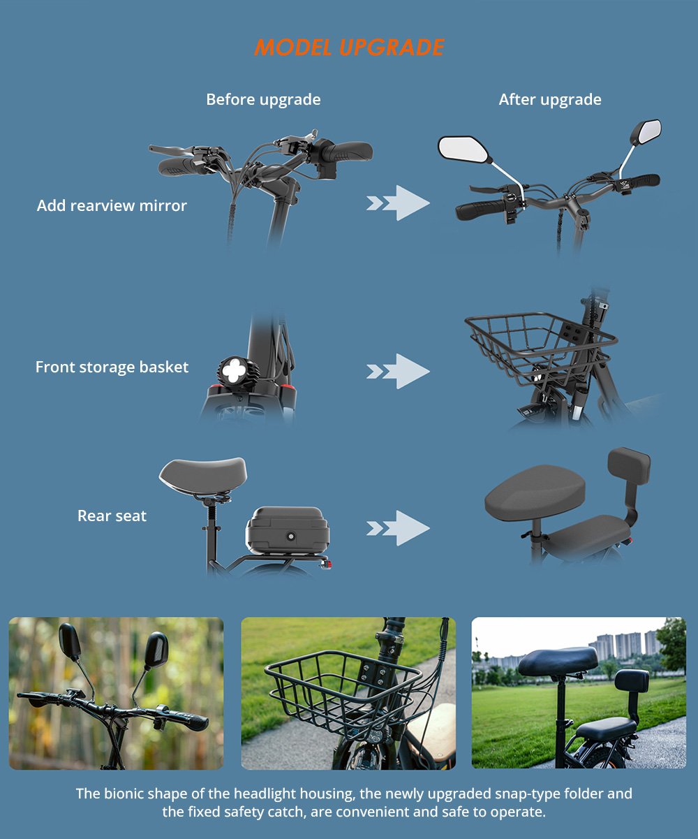 (Versiune actualizată) Trotinetă electrică KuKirin C1 Pro, motor de 500 W, baterie 48 V 26 Ah, anvelopă pneumatică de 14 inchi, viteză maximă de 45 km, autonomie de 100 km, pliabil cu un singur clic, scaun spate și coș de depozitare față, oglindă retrovizoare