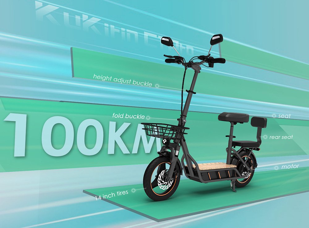 (Versiune actualizată) Trotinetă electrică KuKirin C1 Pro, motor de 500 W, baterie 48 V 26 Ah, anvelopă pneumatică de 14 inchi, viteză maximă de 45 km, autonomie de 100 km, pliabil cu un singur clic, scaun spate și coș de depozitare față, oglindă retrovizoare