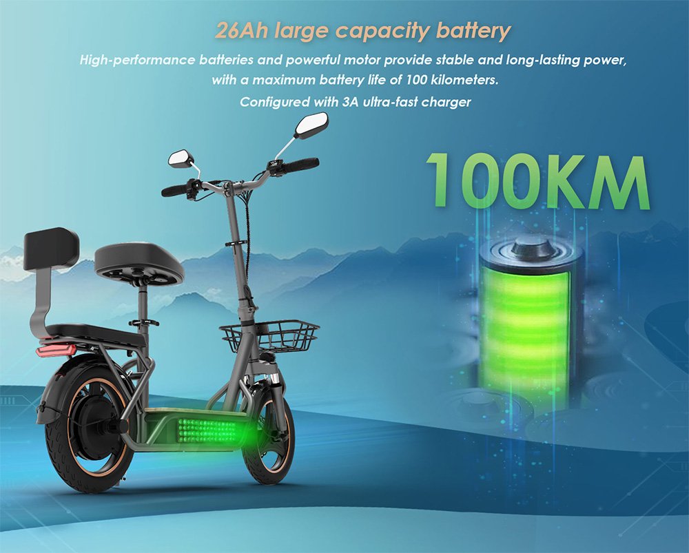 (Versiune actualizată) Trotinetă electrică KuKirin C1 Pro, motor de 500 W, baterie 48 V 26 Ah, anvelopă pneumatică de 14 inchi, viteză maximă de 45 km, autonomie de 100 km, pliabil cu un singur clic, scaun spate și coș de depozitare față, oglindă retrovizoare