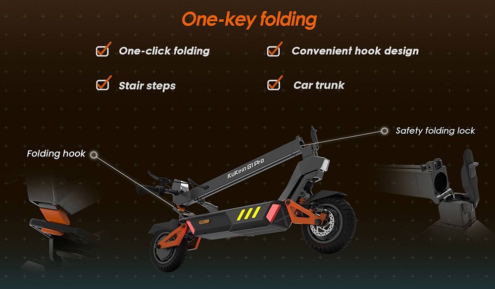 Trotinetă electrică pliabilă KuKirin G1 Pro, anvelopă pneumatică de 10 inchi, motor 2*800 W, baterie 48 V 20,8 Ah, viteză maximă 55 km, autonomie 70 km, frână cu disc, lumini ambientale