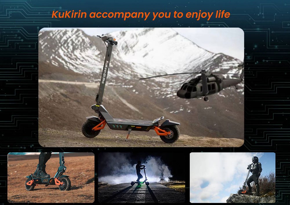 Trotinetă electrică pliabilă KuKirin G1 Pro, anvelopă pneumatică de 10 inchi, motor 2*800 W, baterie 48 V 20,8 Ah, viteză maximă 55 km, autonomie 70 km, frână cu disc, lumini ambientale