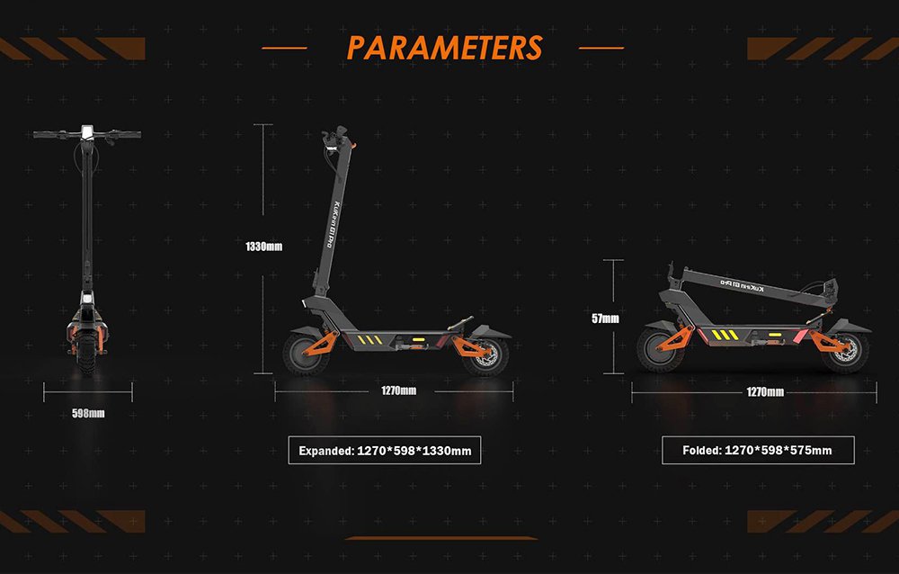 Trotinetă electrică pliabilă KuKirin G1 Pro, anvelopă pneumatică de 10 inchi, motor 2*800 W, baterie 48 V 20,8 Ah, viteză maximă 55 km, autonomie 70 km, frână cu disc, lumini ambientale