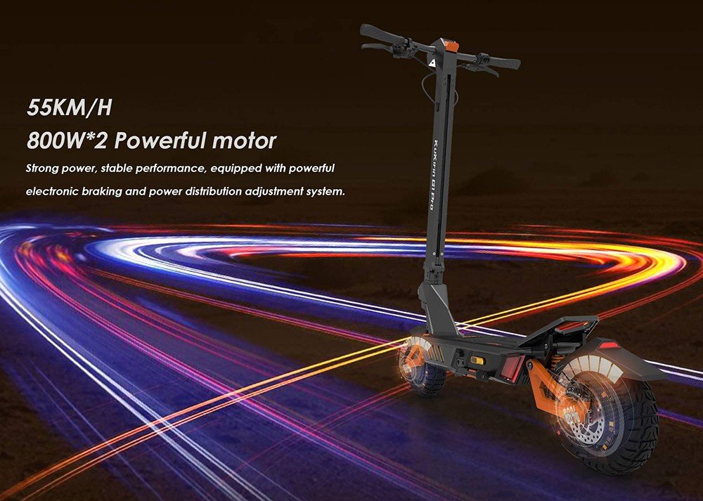 Trotinetă electrică pliabilă KuKirin G1 Pro, anvelopă pneumatică de 10 inchi, motor 2*800 W, baterie 48 V 20,8 Ah, viteză maximă 55 km, autonomie 70 km, frână cu disc, lumini ambientale
