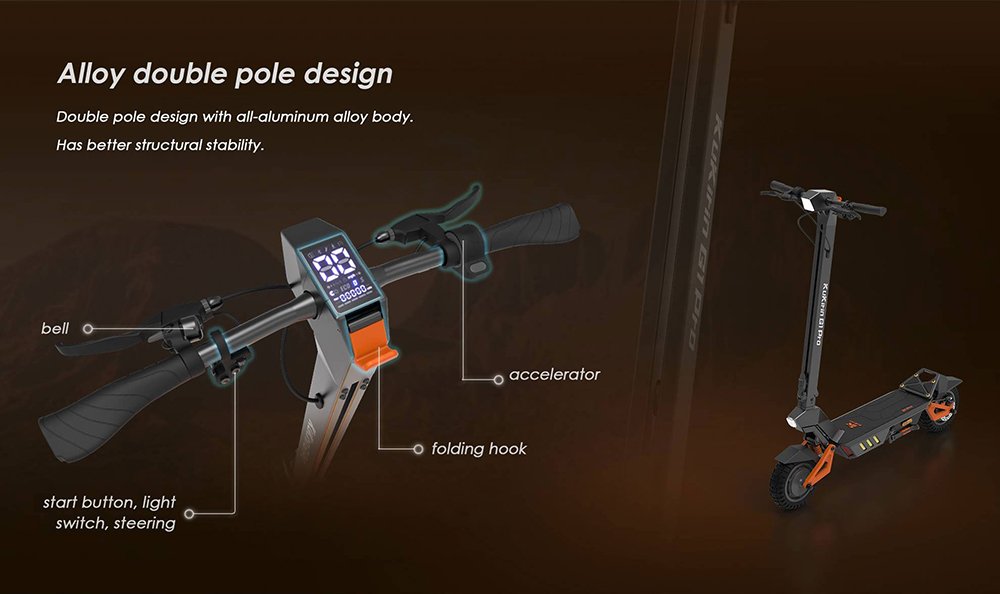 Trotinetă electrică pliabilă KuKirin G1 Pro, anvelopă pneumatică de 10 inchi, motor 2*800 W, baterie 48 V 20,8 Ah, viteză maximă 55 km, autonomie 70 km, frână cu disc, lumini ambientale