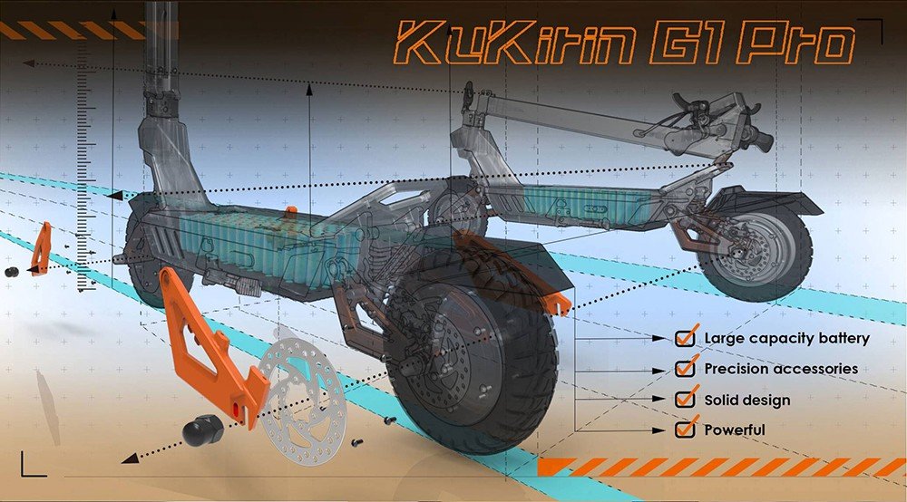 Trotinetă electrică pliabilă KuKirin G1 Pro, anvelopă pneumatică de 10 inchi, motor 2*800 W, baterie 48 V 20,8 Ah, viteză maximă 55 km, autonomie 70 km, frână cu disc, lumini ambientale