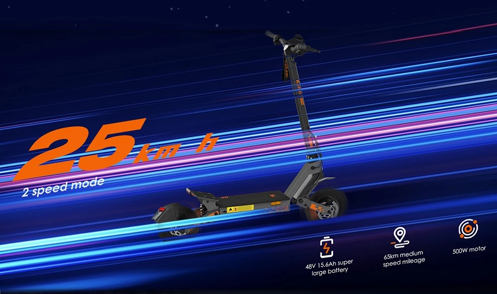 Trotinetă electrică KuKirin G2, motor de 500W, baterie de 48V 15.6Ah, viteză maximă de 25km/h, autonomie de 65km, anvelope tubeless de 10 inch, frâne cu disc dublu, unghi de urcare de 20°, rezistență la apă IPX4, sarcină maximă de 120kg