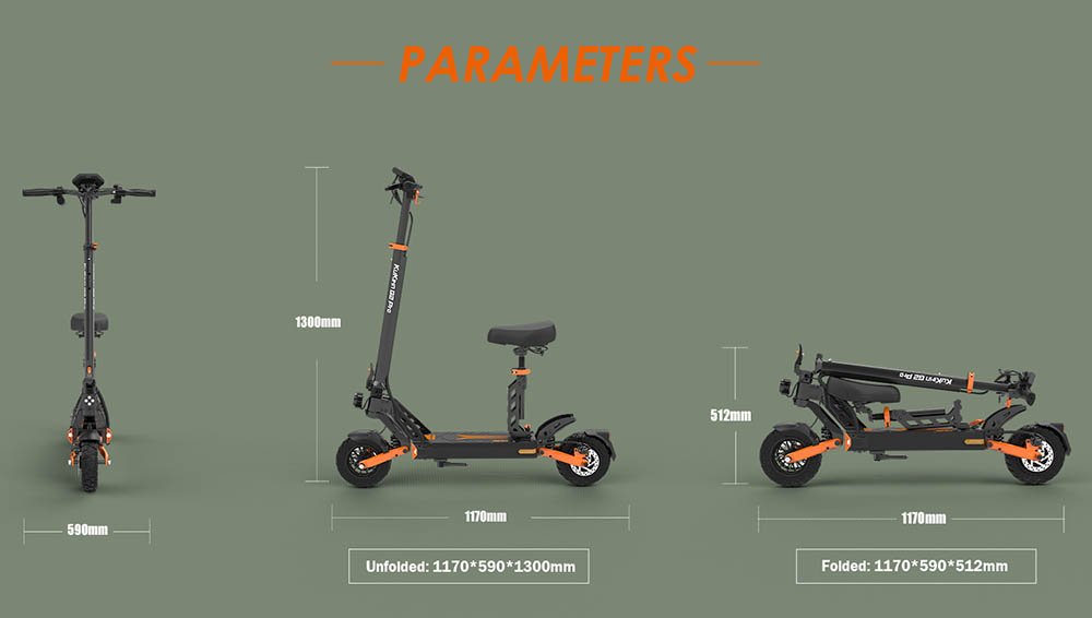 Trotineta electrica KuKirin G2 Pro versiunea 2024, motor fara perii de 600 W, baterie de 48 V 15,6 Ah, cauciucuri de 9 inchi de cauciuc, viteza maxima de 45 km/h, raza de actiune de 58 km, frane cu disc dublu, amortizor cu arc, scaun detasabil