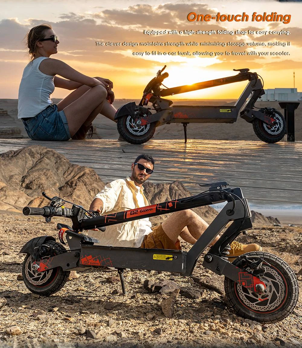 Trotinetă electrică pliabilă KuKirin G2 Ultra, motor 800W*2, baterie 48V 18Ah, anvelope de 10 inch, viteză maximă 50km/h, autonomie maximă 55km, frână pe disc față și spate, amortizoare cu arc față și spate