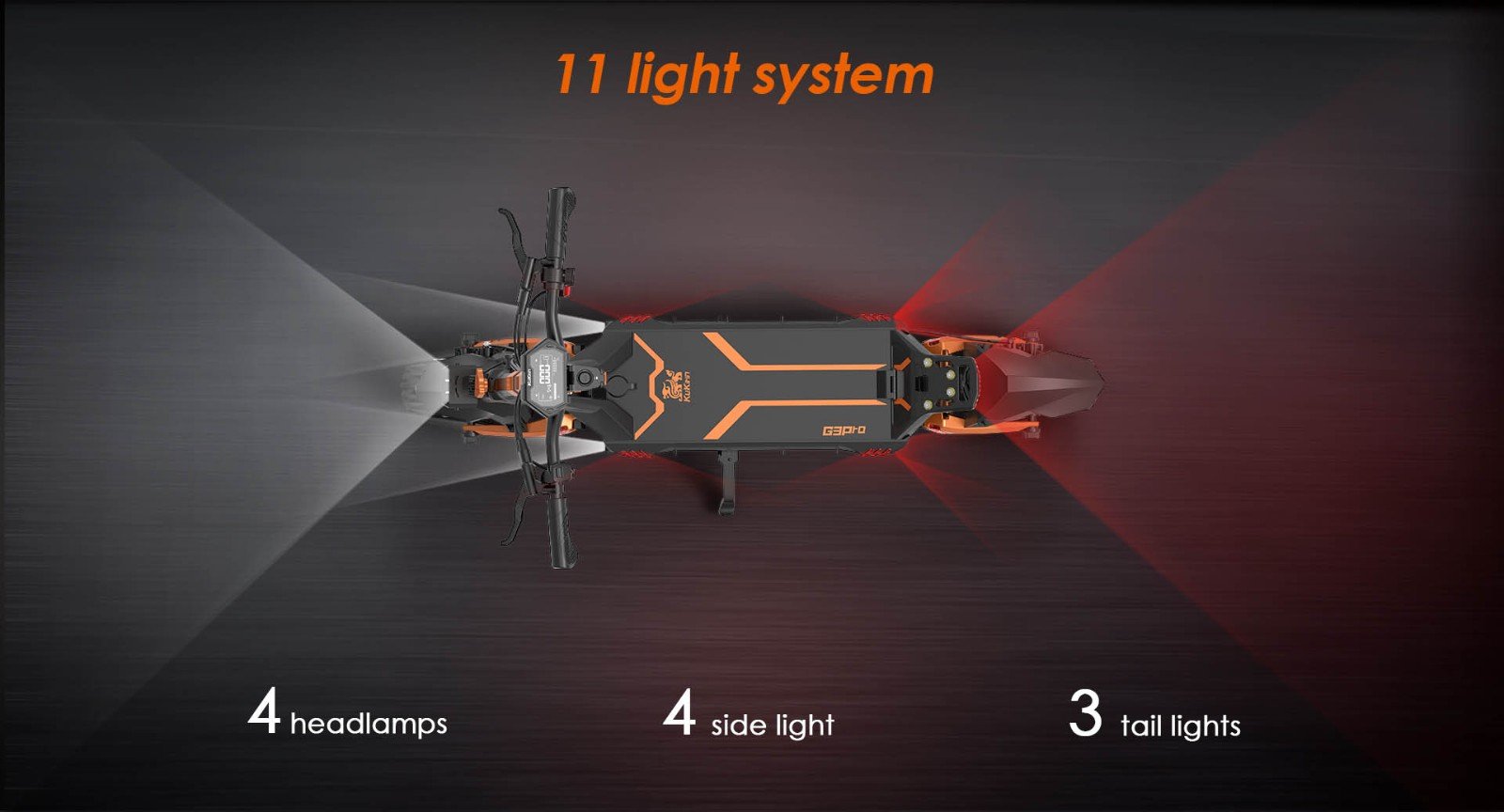 KuKirin G3 Pro 1200W*2 Motoare Scooter electric off-road 10 inch Anvelope, 52V 23.2Ah Baterie detașabilă, 80KM Gama de top, 65Km/h Viteză maximă, Amortizor dublu, IP54 Impermeabil, Frâne cu ulei dublu