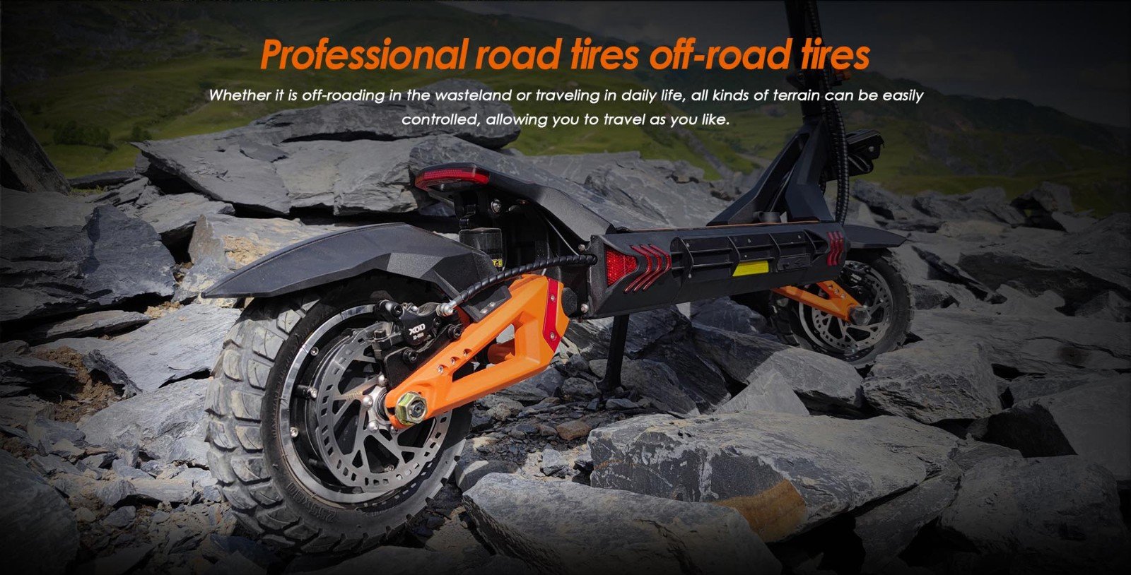 KuKirin G3 Pro 1200W*2 Motoare Scooter electric off-road 10 inch Anvelope, 52V 23.2Ah Baterie detașabilă, 80KM Gama de top, 65Km/h Viteză maximă, Amortizor dublu, IP54 Impermeabil, Frâne cu ulei dublu