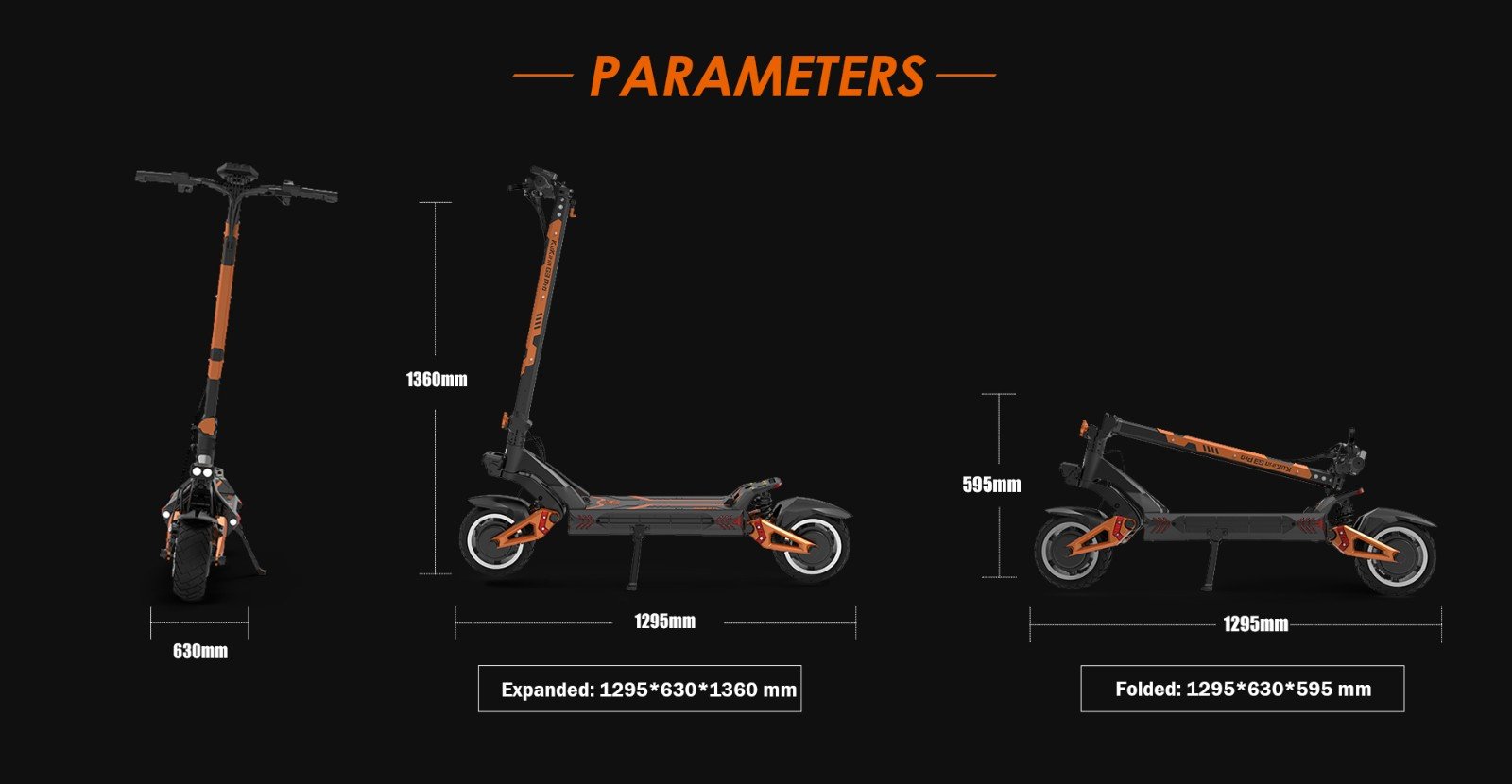 KuKirin G3 Pro 1200W*2 Motoare Scooter electric off-road 10 inch Anvelope, 52V 23.2Ah Baterie detașabilă, 80KM Gama de top, 65Km/h Viteză maximă, Amortizor dublu, IP54 Impermeabil, Frâne cu ulei dublu