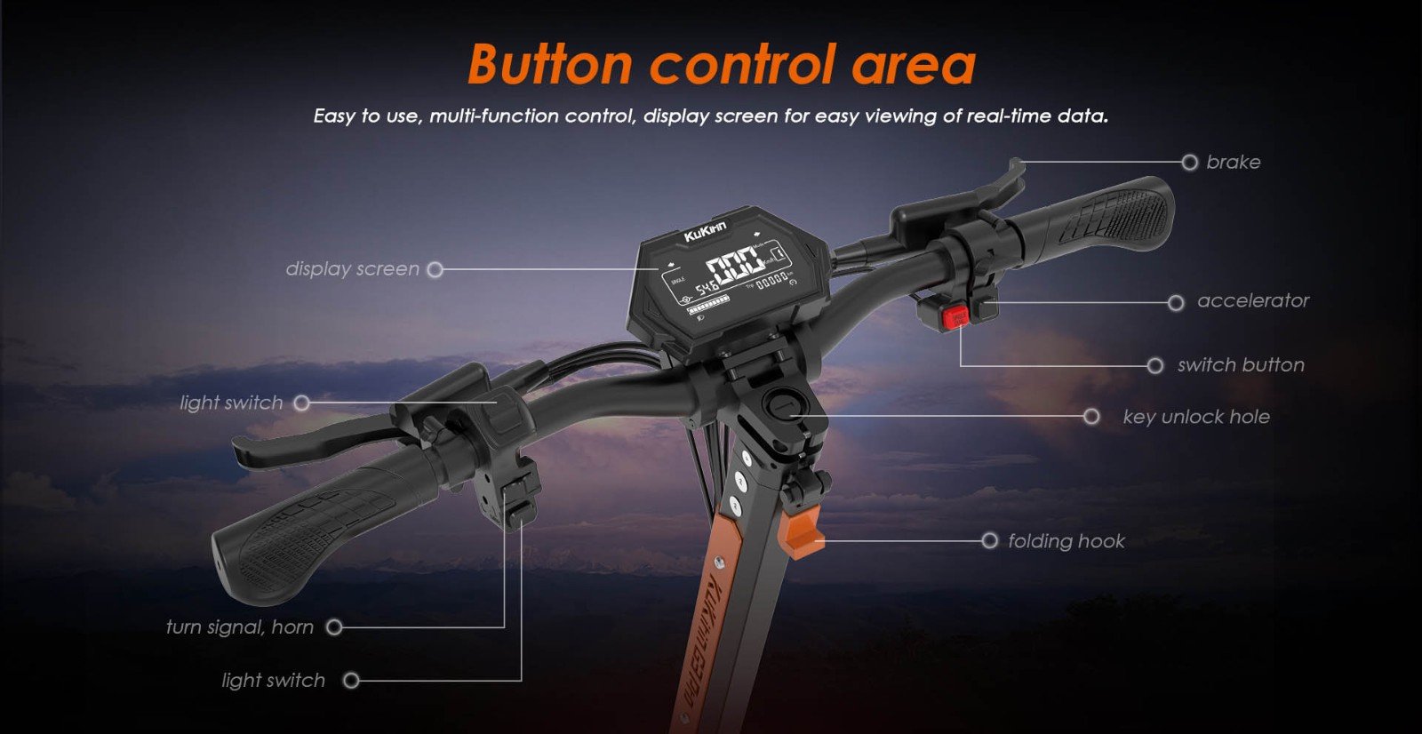 KuKirin G3 Pro 1200W*2 Motoare Scooter electric off-road 10 inch Anvelope, 52V 23.2Ah Baterie detașabilă, 80KM Gama de top, 65Km/h Viteză maximă, Amortizor dublu, IP54 Impermeabil, Frâne cu ulei dublu