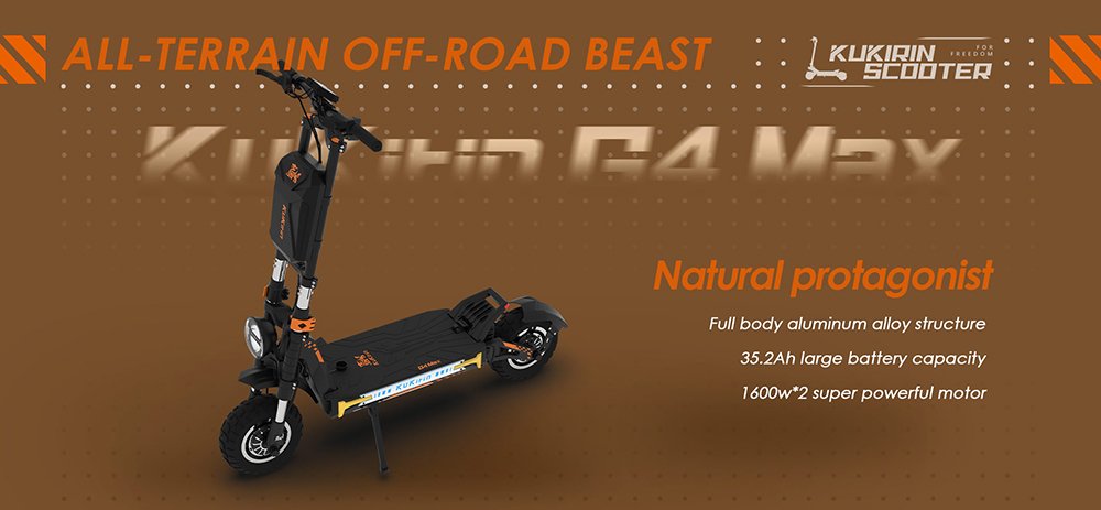 Trotineta electrica de teren KuKirin G4 Max, motor 2*1600W fără perii, cauciucuri pneumatice de teren de 12 inchi, baterie 60V 35,2Ah, autonomie maximă de 95 km, viteză maximă 86 km/h, frână cu ulei cu piston față și spate, impermeabil IP54