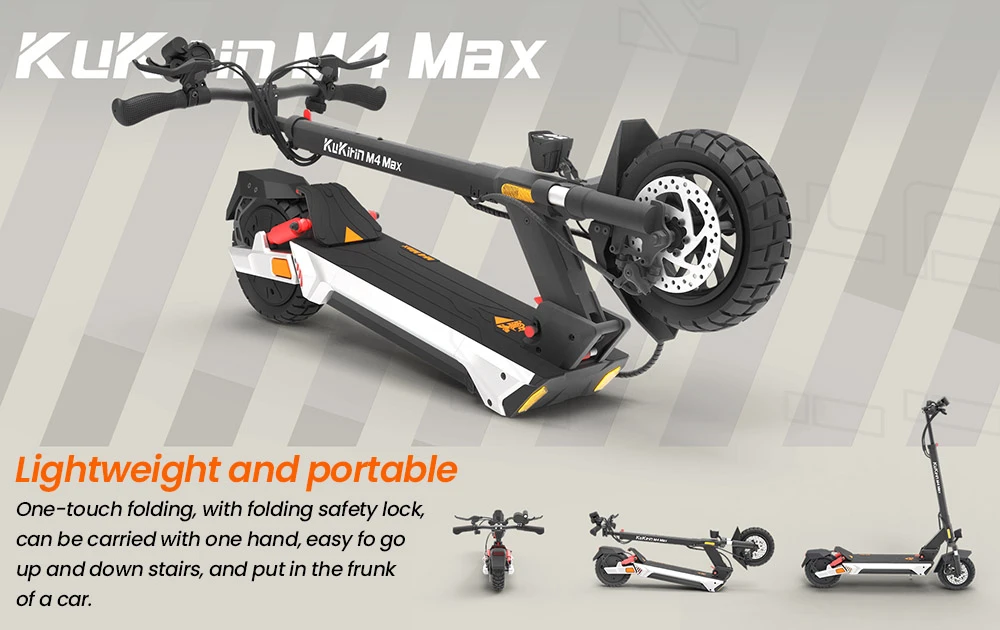 KuKirin M4 Max Electric Scooter, 800W Motor, 48V 18.2Ah Battery, 10 inches Tires, 45km/h Max Speed, 64km Range, Front & Rear Disc Brakes, Spring Shock Adsorption