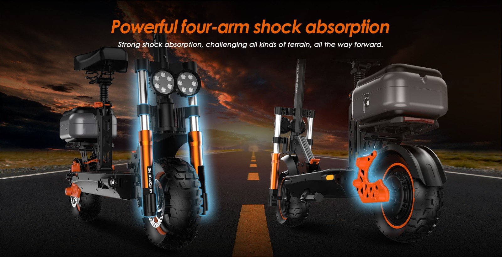 Trotineta electrica KuKirin M5 Pro 1000W Motor 52Km/h Viteza maxima 48V 20Ah Baterie cu raza de actiune 70KM, frane cu disc dublu, 7 lumini, moduri de viteza multiple 120KG sarcina maxima cu scaun detasabil