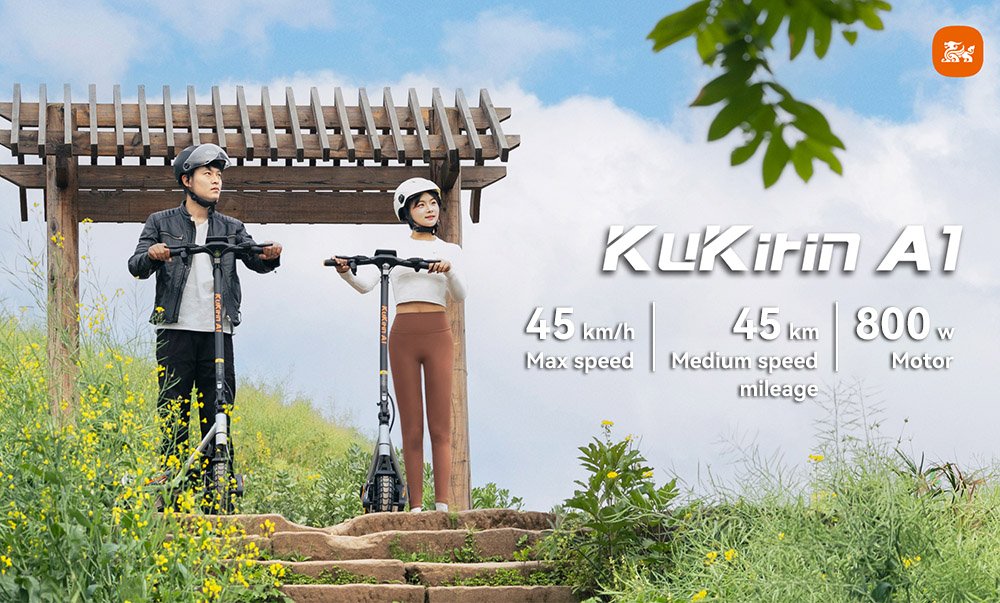 Trotinetă electrică pliabilă Kukirin A1, motor de 800W, baterie de 48V 13Ah, anvelopă cu aspirator de 10 inch, viteză maximă de 45 km/h, autonomie de 45 km, frână pe disc față și spate, amortizare șocuri față și spate