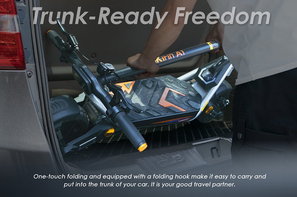 Trotinetă electrică pliabilă Kukirin A1, motor de 800W, baterie de 48V 13Ah, anvelopă cu aspirator de 10 inch, viteză maximă de 45 km/h, autonomie de 45 km, frână pe disc față și spate, amortizare șocuri față și spate