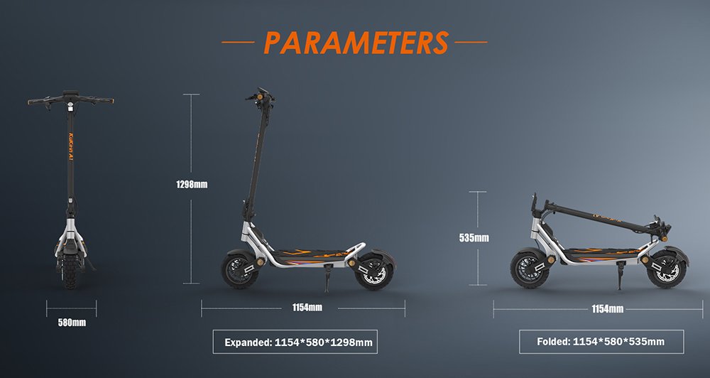 Trotinetă electrică pliabilă Kukirin A1, motor de 800W, baterie de 48V 13Ah, anvelopă cu aspirator de 10 inch, viteză maximă de 45 km/h, autonomie de 45 km, frână pe disc față și spate, amortizare șocuri față și spate