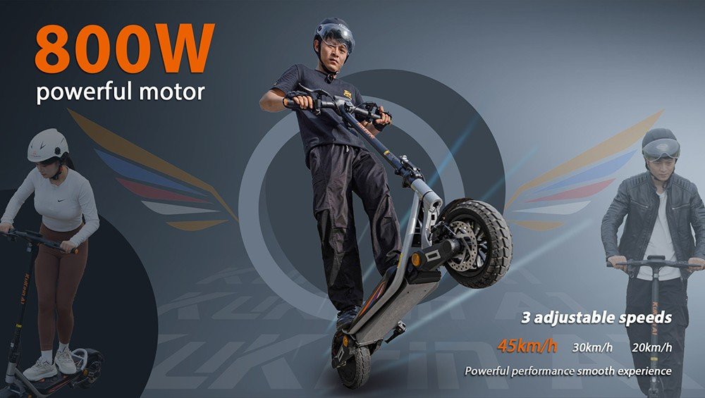 Trotinetă electrică pliabilă Kukirin A1, motor de 800W, baterie de 48V 13Ah, anvelopă cu aspirator de 10 inch, viteză maximă de 45 km/h, autonomie de 45 km, frână pe disc față și spate, amortizare șocuri față și spate