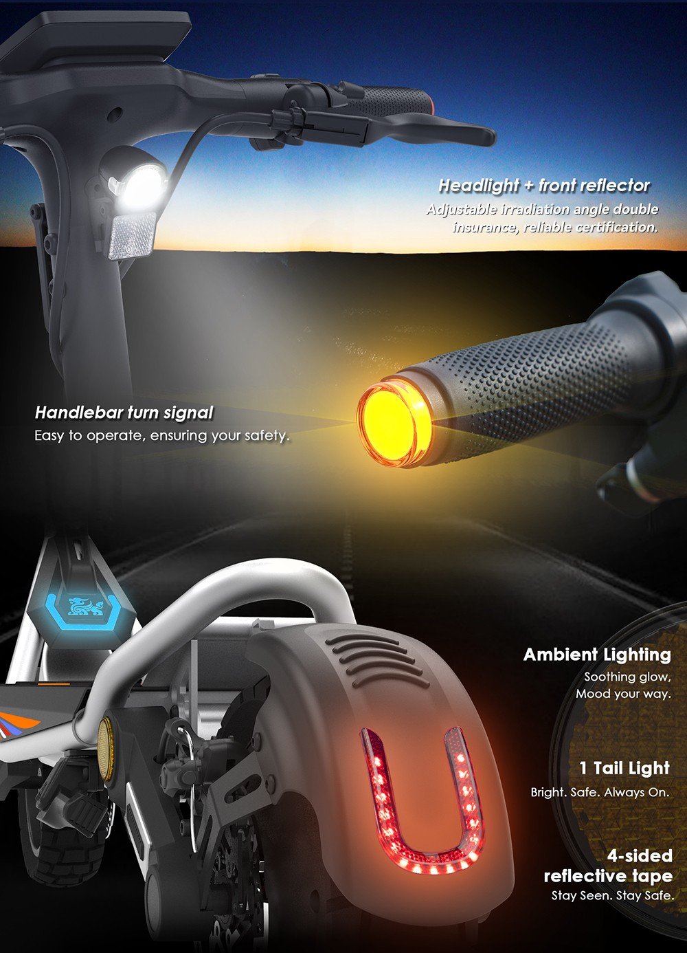 Trotinetă electrică pliabilă Kukirin A1, motor de 800W, baterie de 48V 13Ah, anvelopă cu aspirator de 10 inch, viteză maximă de 45 km/h, autonomie de 45 km, frână pe disc față și spate, amortizare șocuri față și spate