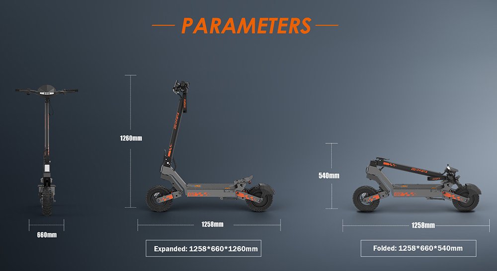 Trotineta electrica pliabila Kukirin G2, motor de 800 W, baterie 48 V 15 Ah, cauciucuri de 10 inchi, viteza maxima de 45 km/h, raza de actiune de 55 km, ecran tactil, frane cu disc fata si spate