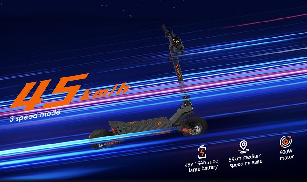 Trotineta electrica pliabila Kukirin G2, motor de 800 W, baterie 48 V 15 Ah, cauciucuri de 10 inchi, viteza maxima de 45 km/h, raza de actiune de 55 km, ecran tactil, frane cu disc fata si spate