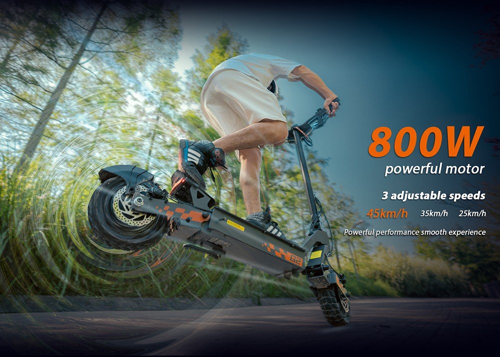 Trotineta electrica pliabila Kukirin G2, motor de 800 W, baterie 48 V 15 Ah, cauciucuri de 10 inchi, viteza maxima de 45 km/h, raza de actiune de 55 km, ecran tactil, frane cu disc fata si spate
