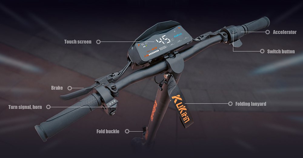 Trotineta electrica pliabila Kukirin G2, motor de 800 W, baterie 48 V 15 Ah, cauciucuri de 10 inchi, viteza maxima de 45 km/h, raza de actiune de 55 km, ecran tactil, frane cu disc fata si spate