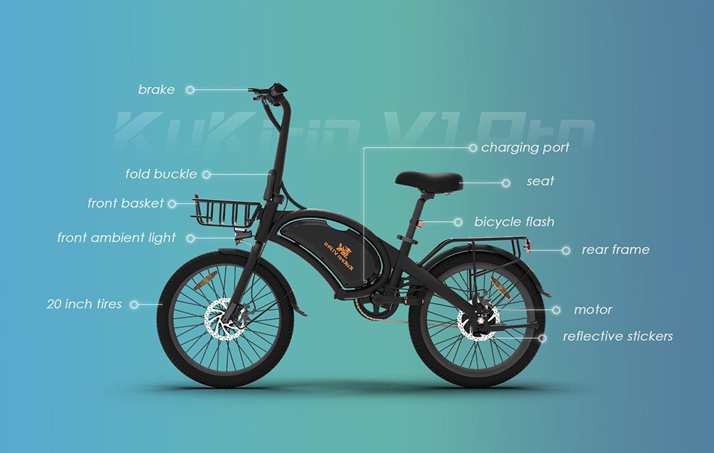 Bicicleta electrica Kukirin V1 Pro 20in Anvelope 48V 350W Motor 45km/h Viteza maxima 7.5Ah Baterie 45km Raza de actiune Frana cu disc dublu + frana E
