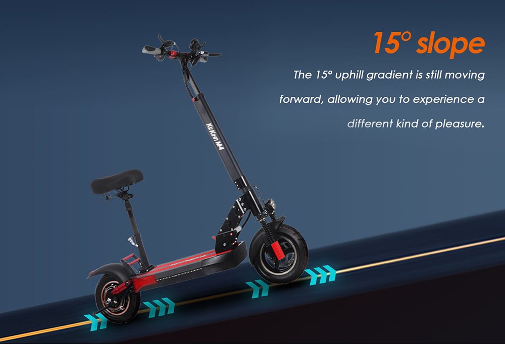 KugooKirin M4 Trotineta electrica pliabila de teren 10 inch Anvelope pneumatice 500W fara perii 12.5Ah Baterie Motor 3 moduri de viteza Frana cu disc dual Viteza maxima 45KM/h Display LED 45KM Raza lunga cu scaun - Negru