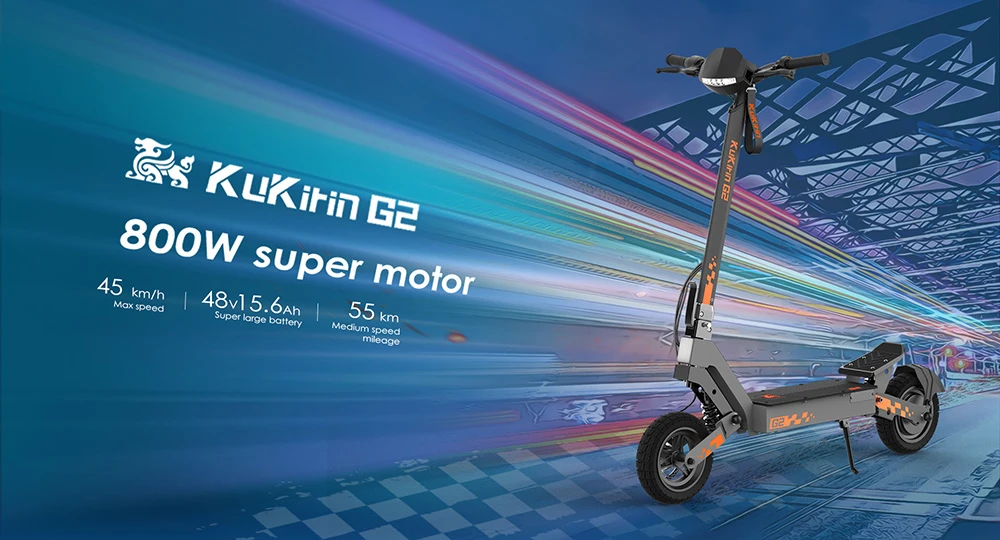 Trotinetă electrică pliabilă Kukirin G2, upgrade 2025, motor de 800W, baterie de 48V și 15.6Ah, anvelopă de 10 inci, viteză maximă de 45 km/h, autonomie de 55 km, ecran tactil, frână pe disc, sistem cu 7 lumini - Negru