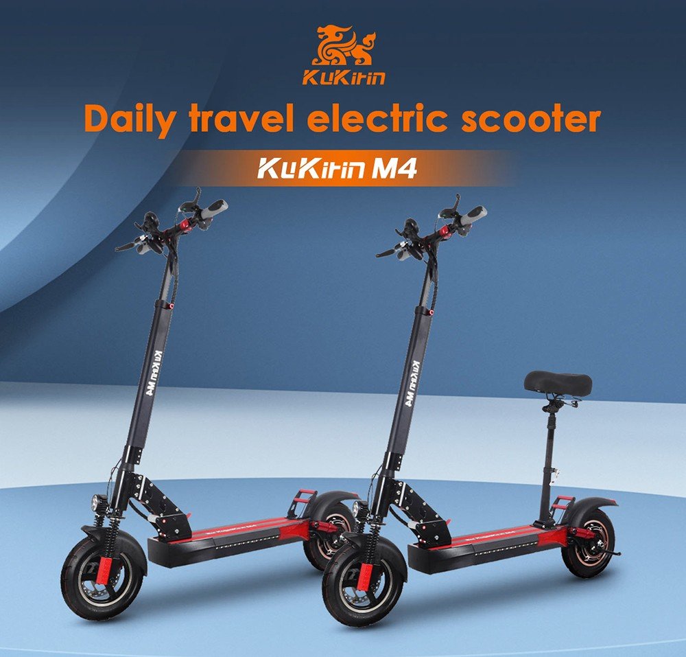 KugooKirin M4 Trotineta electrica pliabila de teren 10 inch Anvelope pneumatice 500W fara perii 12.5Ah Baterie Motor 3 moduri de viteza Frana cu disc dual Viteza maxima 45KM/h Display LED 45KM Raza lunga cu scaun - Negru